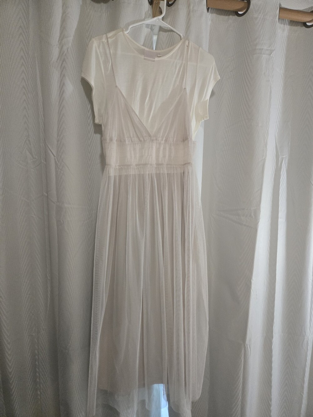 πΈ LC Lauren Conrad Sheer Cream Midi Tshirt Tulle Dress M - Picture 4 of 16